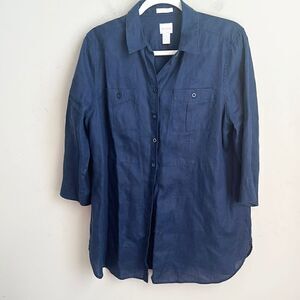 Chico’s 100% Linen No Iron Tunic Top 2=L